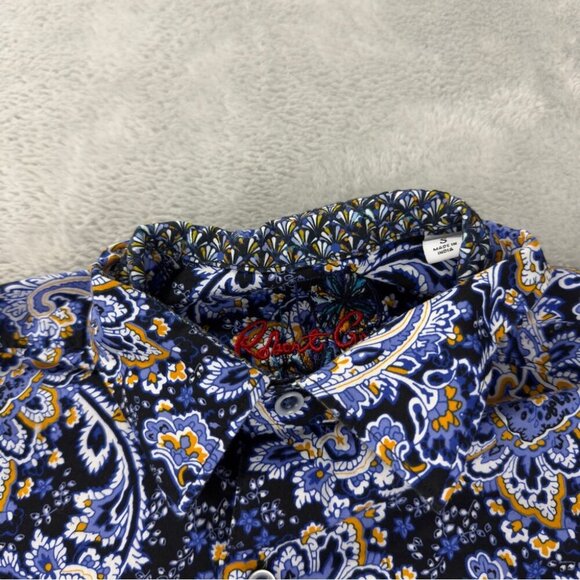 Robert Graham Men's Small Classic Fit Paisley Navy Long Sleeve Shirt - Picture 4 of 15